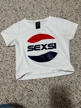 Cherry Kitten White Crop Tee with Red Graphic